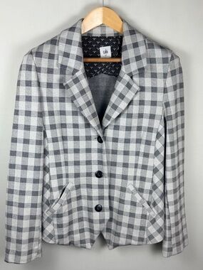 Cabi Plaid Blazer Size 10 Black Gray Check Stretch Career Jacket Academia